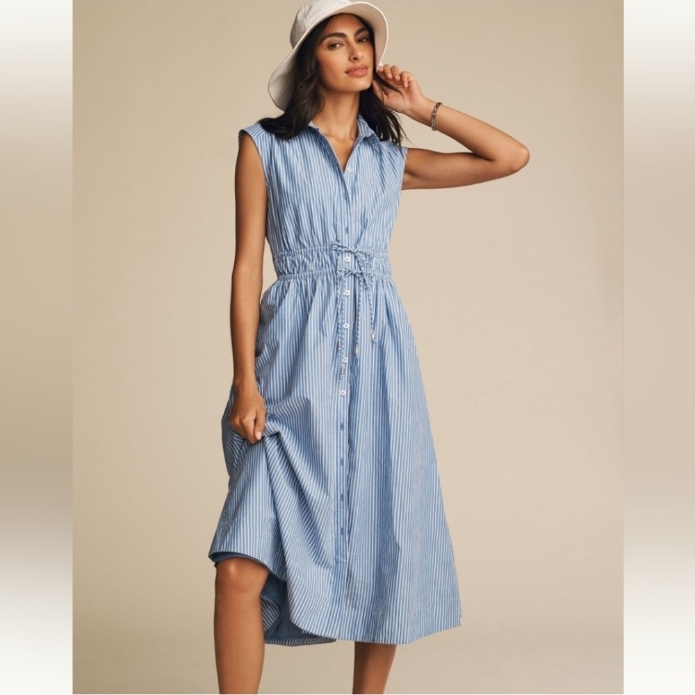 Anthropologie Maeve Sleeveless Shirt Dress, Blue Stripe, XL